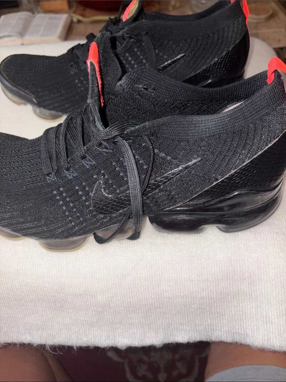 Nike Men’s Black Knit Sneakers with Gold Tongue Patch & Red Pull Tabs